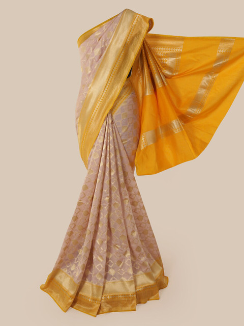

Pothys Cream-Coloured & Yellow Pure Silk Woven Design Banarasi Saree