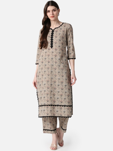 

AHIKA Women Beige Printed Kurta with Trousers