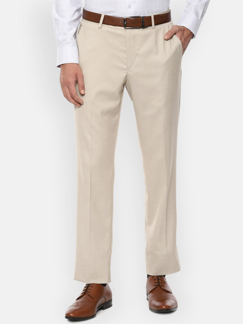 

Louis Philippe Men Beige Slim Fit Solid Formal Trousers