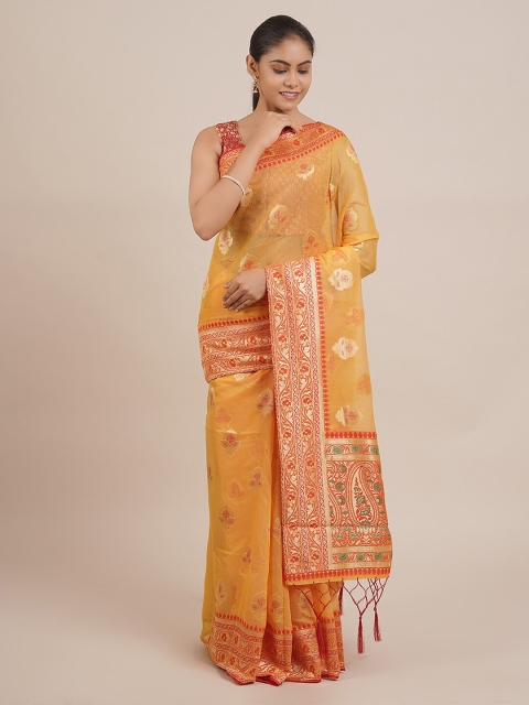 

Pothys Yellow Woven Design Cotton Blend Saree