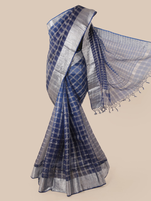 

Pothys Navy Blue Checked Pure Silk Saree