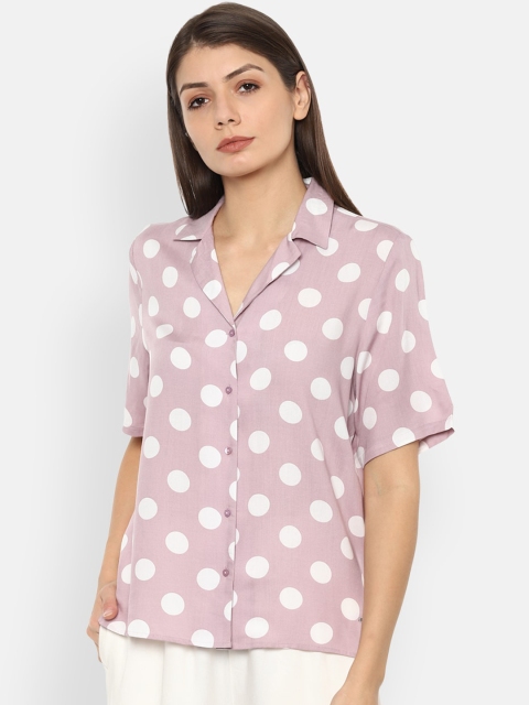 

Van Heusen Woman Purple & White Polka Dots Printed Shirt Style Top