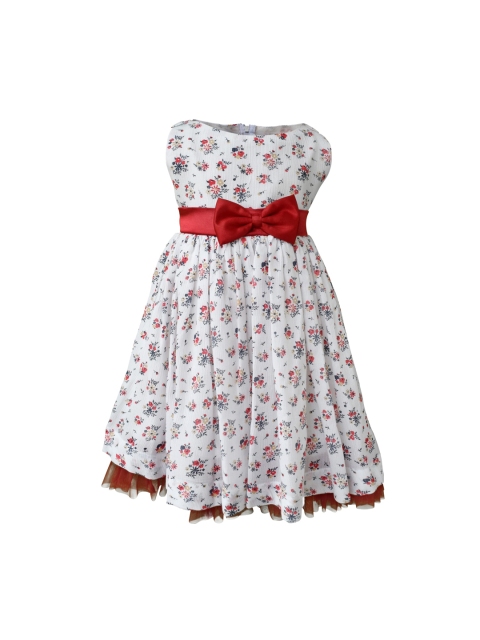 

Faye Infant Girls White & Navy Blue Floral Printed Fit & Flare Dress