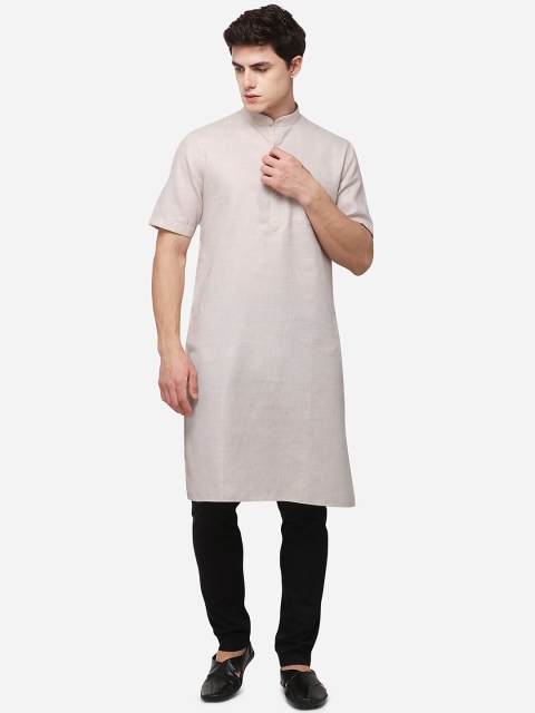 

Modi Kurta Men Beige Woven Design Mandarin Collar Kurta