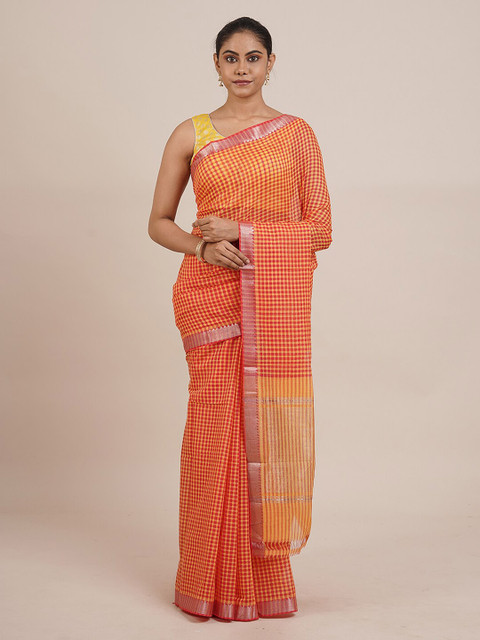 

Pothys Red Pure Cotton Checked Mangalagiri Saree