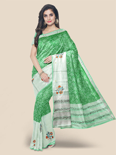 

Kalamandir Green Printed Cotton Blend Saree