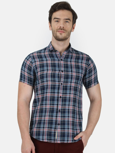 

Monte Carlo Men Blue & Red Regular Fit Checked Casual Shirt
