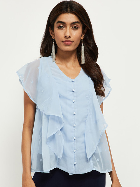 

max Blue Flared Sleeves Regular Top