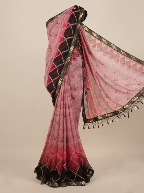

Pothys Pink & Black Poly Chiffon Printed Saree