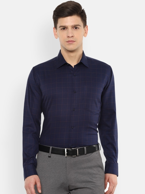 

Van Heusen Men Navy Blue & Black Regular Fit Checked Formal Shirt