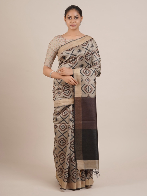 

Pothys Grey & Beige Pure Silk Printed Saree
