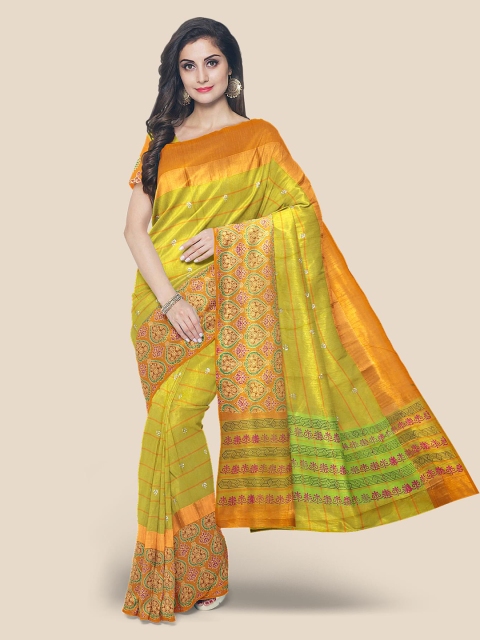 

Kalamandir Green & Brown Cotton Blend Woven Design Saree