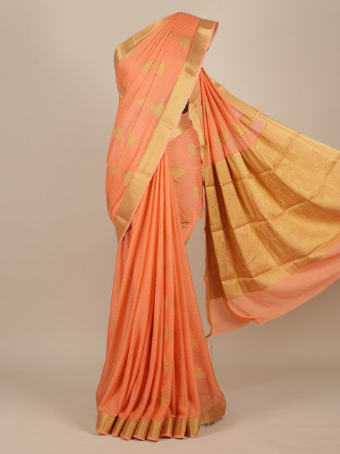 

Pothys Peach-Coloured Woven Design Poly Georgette Saree