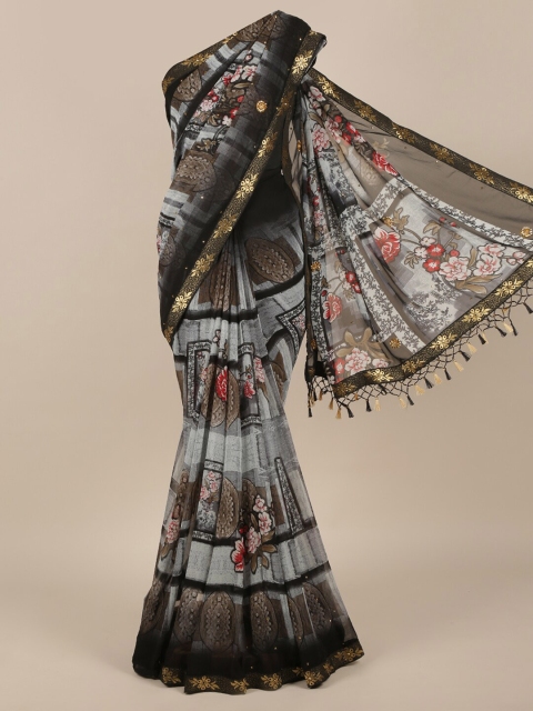 

Pothys Grey Printed Poly Chiffon Saree