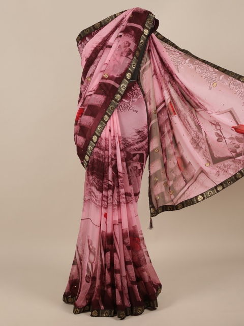 

Pothys Pink Printed Poly Chiffon Saree