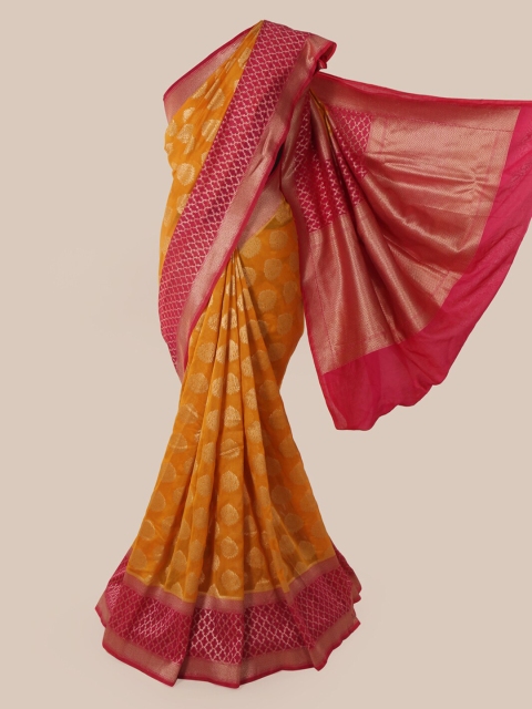 

Pothys Mustard & Pink Pure Silk Woven Design Banarasi Saree