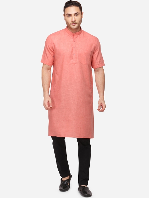 

Modi Kurta Men Pink Woven Design Mandarin Collar Kurta