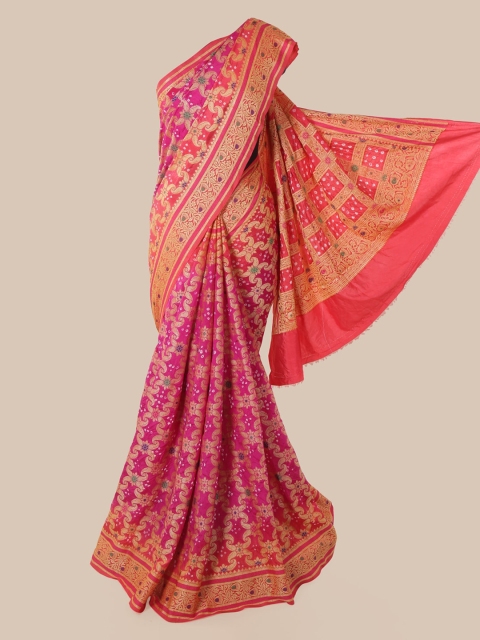 

Pothys Magenta Pure Silk Woven Design Bandhani Saree