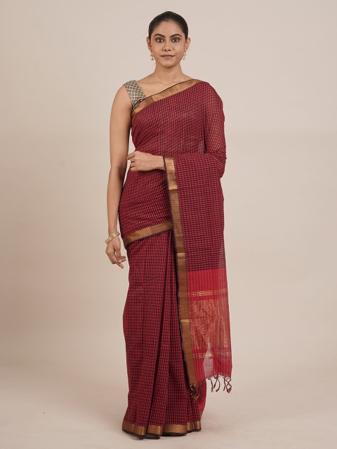 

Pothys Red Pure Cotton Checked Mangalagiri Saree