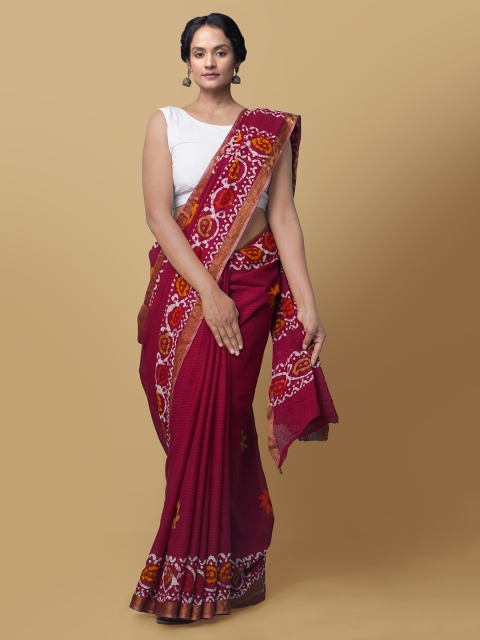 

Unnati Silks Maroon Pure Cotton Printed Patola Saree