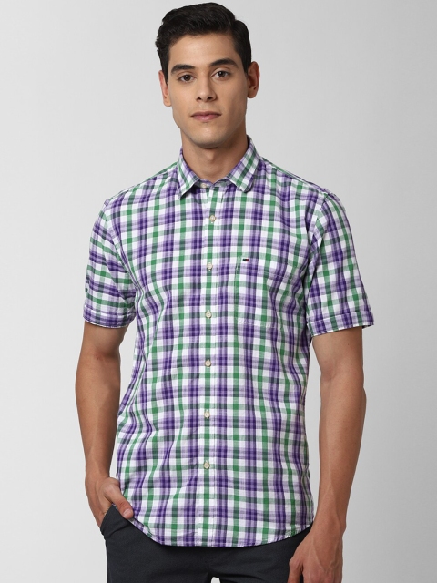 

Peter England Casuals Men Purple & White Regular Fit Checked Casual Shirt