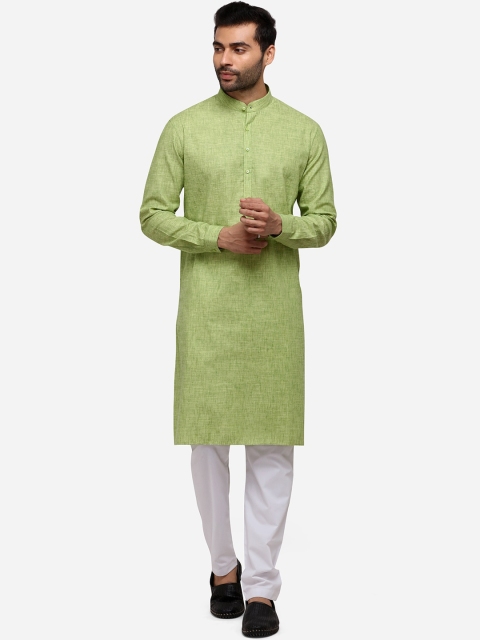 Modi Kurta Men Green Mandarin Collar Straight Kurta