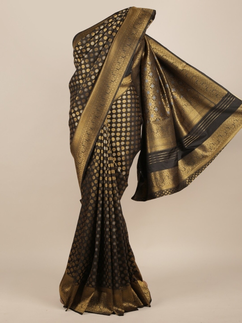 

Pothys Black & Gold-Toned Jute Silk Woven Design Saree