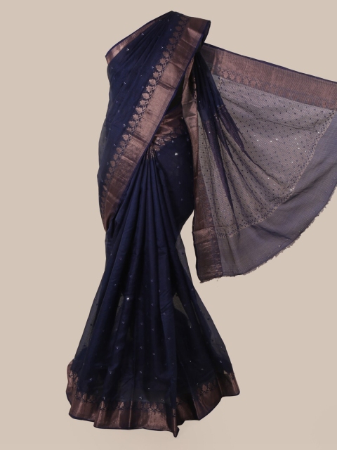 

Pothys Navy Blue Embroidered Pure Silk Saree