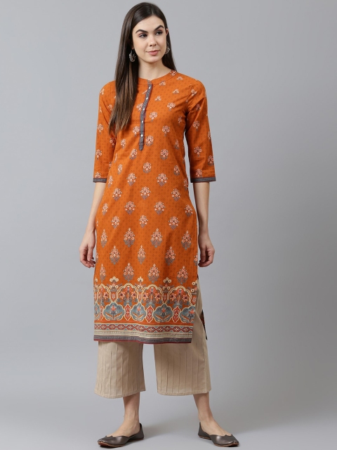 

QOMN Women Orange Ethnic Motifs Printed Kurta