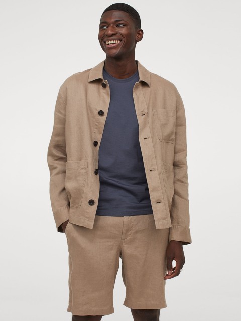 

H&M Men Beige Straight Fit Linen Shorts