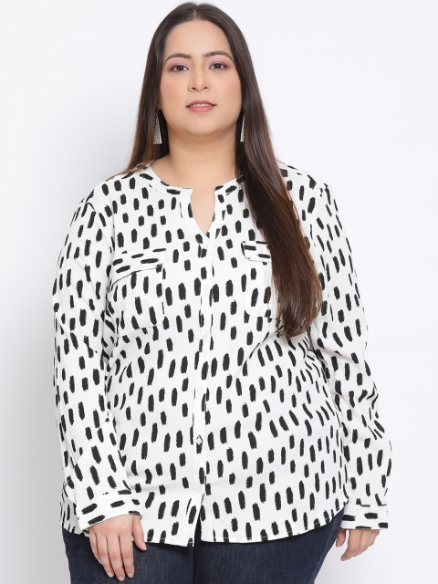 

Oxolloxo White Geometric Printed Shirt Style Top