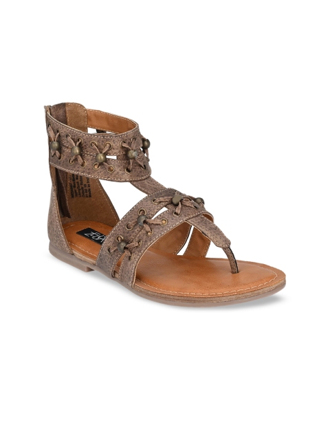 

Zebba Women Taupe Woven Design Open Toe Flats
