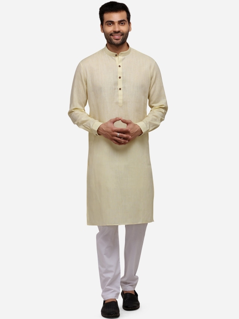 

Modi Kurta Men Beige Woven Design Mandarin Collar Kurta