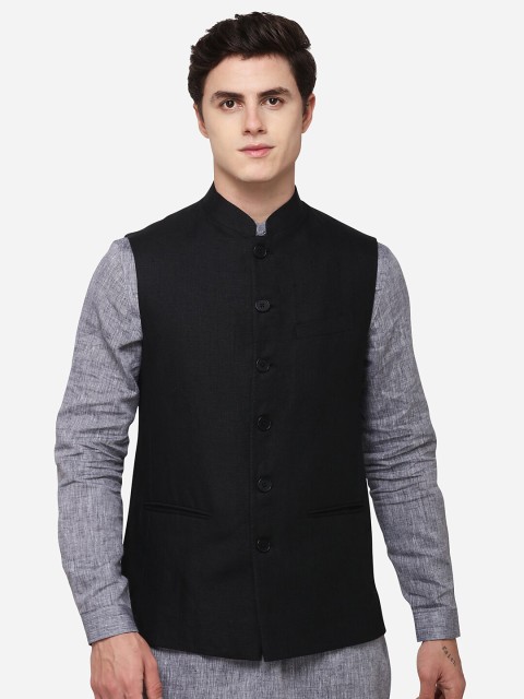 

MODI JACKET Men Black Solid Nehru Jacket
