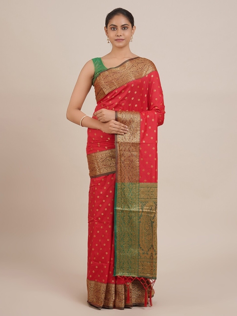 

Pothys Red Woven Design Cotton Blend Saree With Tasseled Pallu