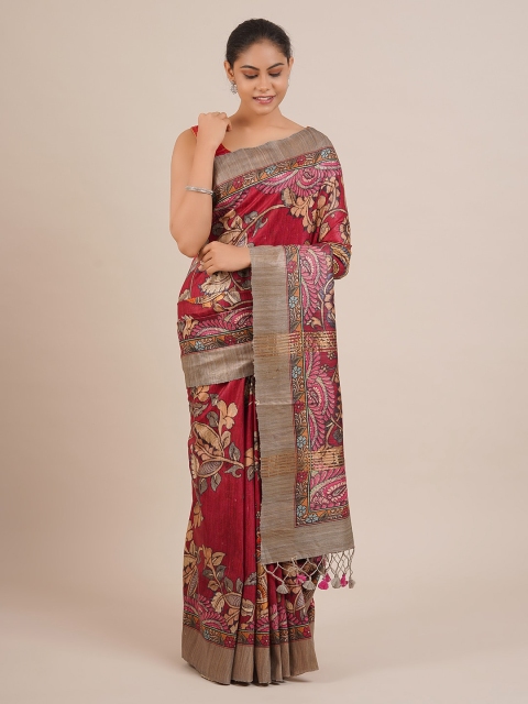 

Pothys Red Printed Jute Silk Saree
