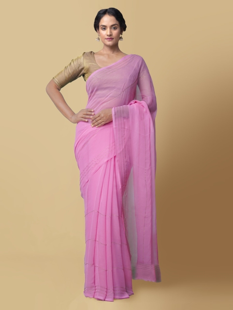 

Unnati Silks Pink Pure Chiffon Solid Patola Saree
