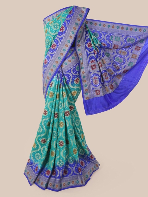 

Pothys Blue & Green Pure Silk Woven Design Bandhani Saree