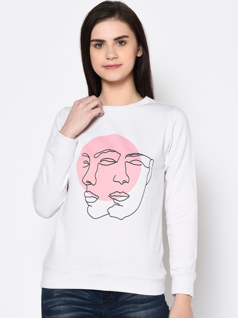 

Rigo Women White & Pink Printed Sweatshirt