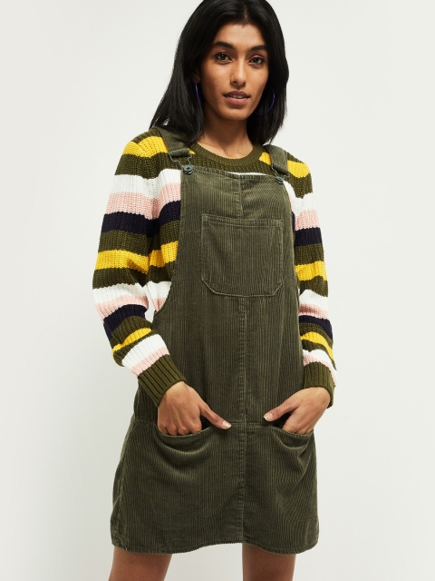 

max Women Olive Green Solid Pinafore Dress