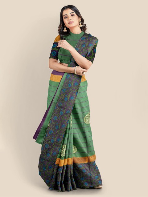 

Kalamandir Green Printed Cotton Blend Saree