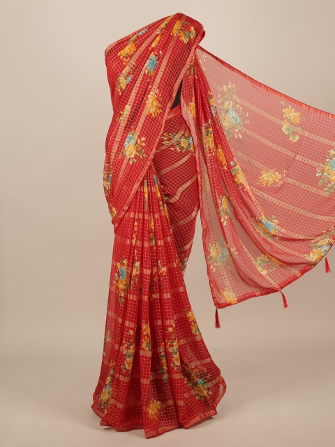 

Pothys Red & Yellow Poly Chiffon Printed Saree