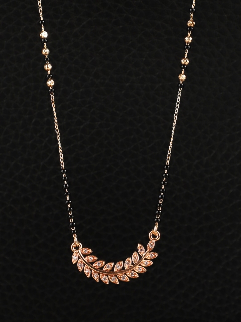 

ANIKAS CREATION Women Gold Plated Black Beaded Traditional Stone Studded Mangalsutra