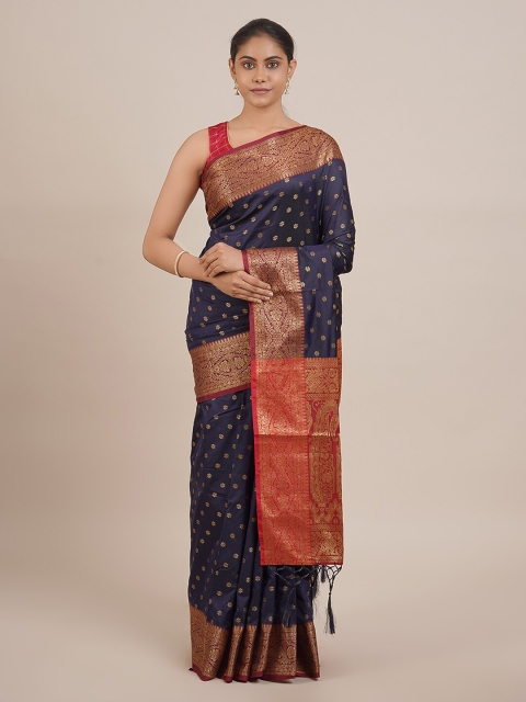 

Pothys Navy Blue & Golden Cotton Blend Woven Design Saree