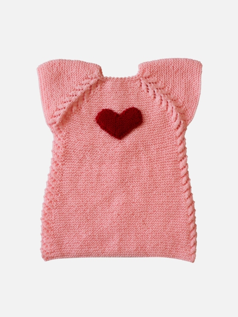 

Woonie Girls Pink Self Design Handmade Sweater Dress