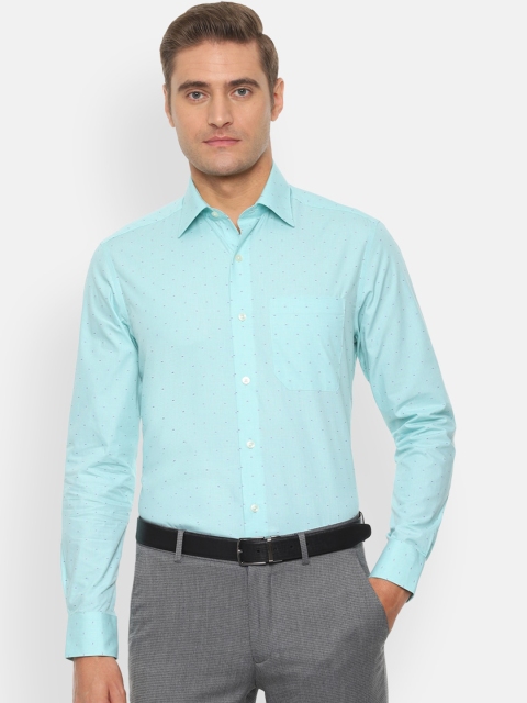 

Louis Philippe Men Turquoise Blue Self Design Cotton Regular Fit Formal Shirt
