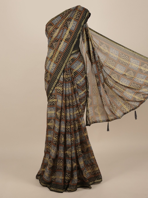 

Pothys Black & Beige Poly Chiffon Checked Saree