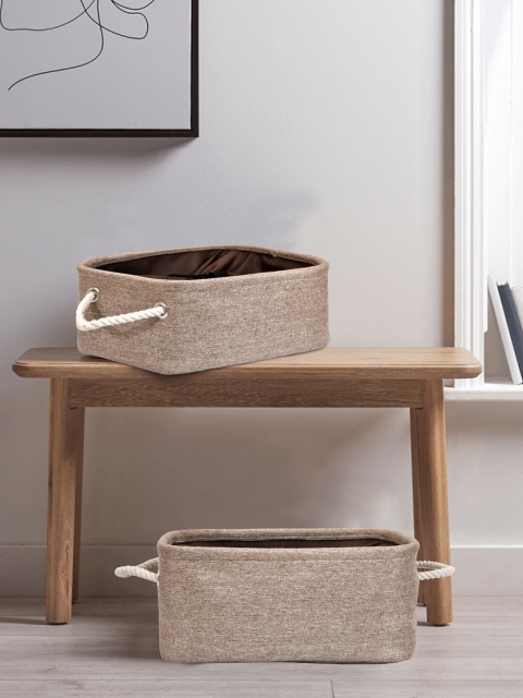 

Clasiko Set Of 2 Brown Solid Handcrafted Basket Organisers