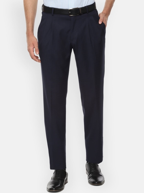 Louis Philippe Men Navy Blue Regular Fit Solid Formal Trousers