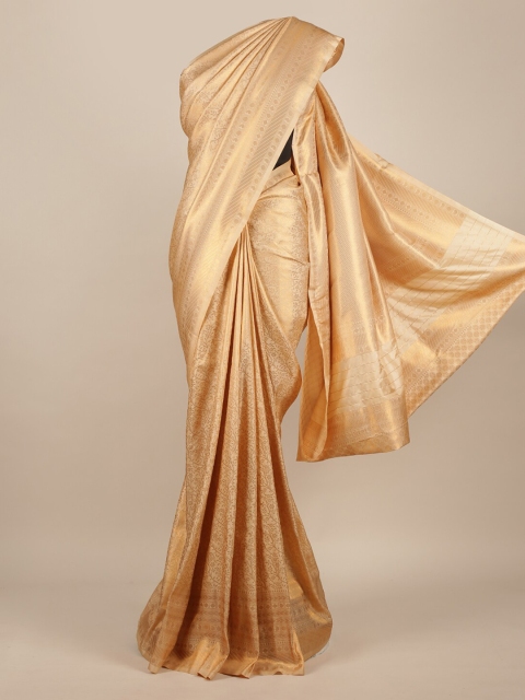 

Pothys Cream-Coloured & Gold-Toned Jute Silk Woven Design Saree